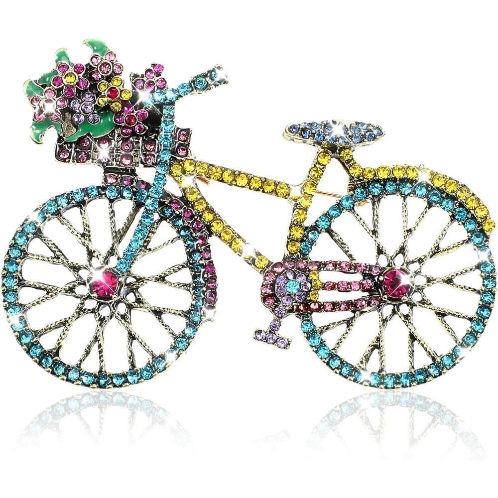 Bike Bicycle Brooch Pin Crystal Rhinestone Creative Retro
